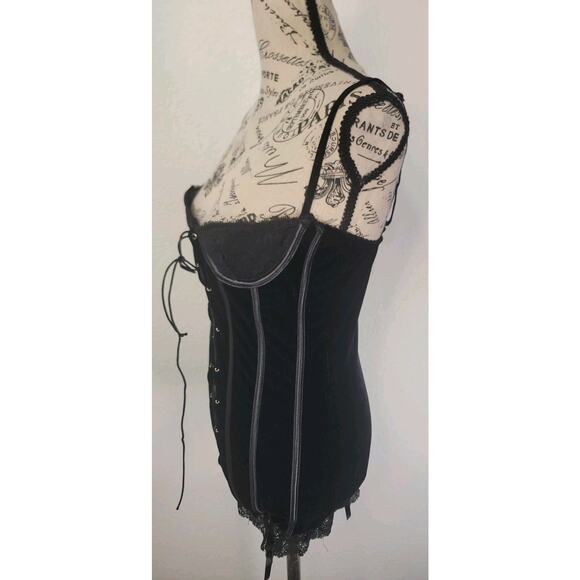 Escante Lingerie Corset Dress SZ Small Velvet Bustier Black Garters - Picture 6 of 10
